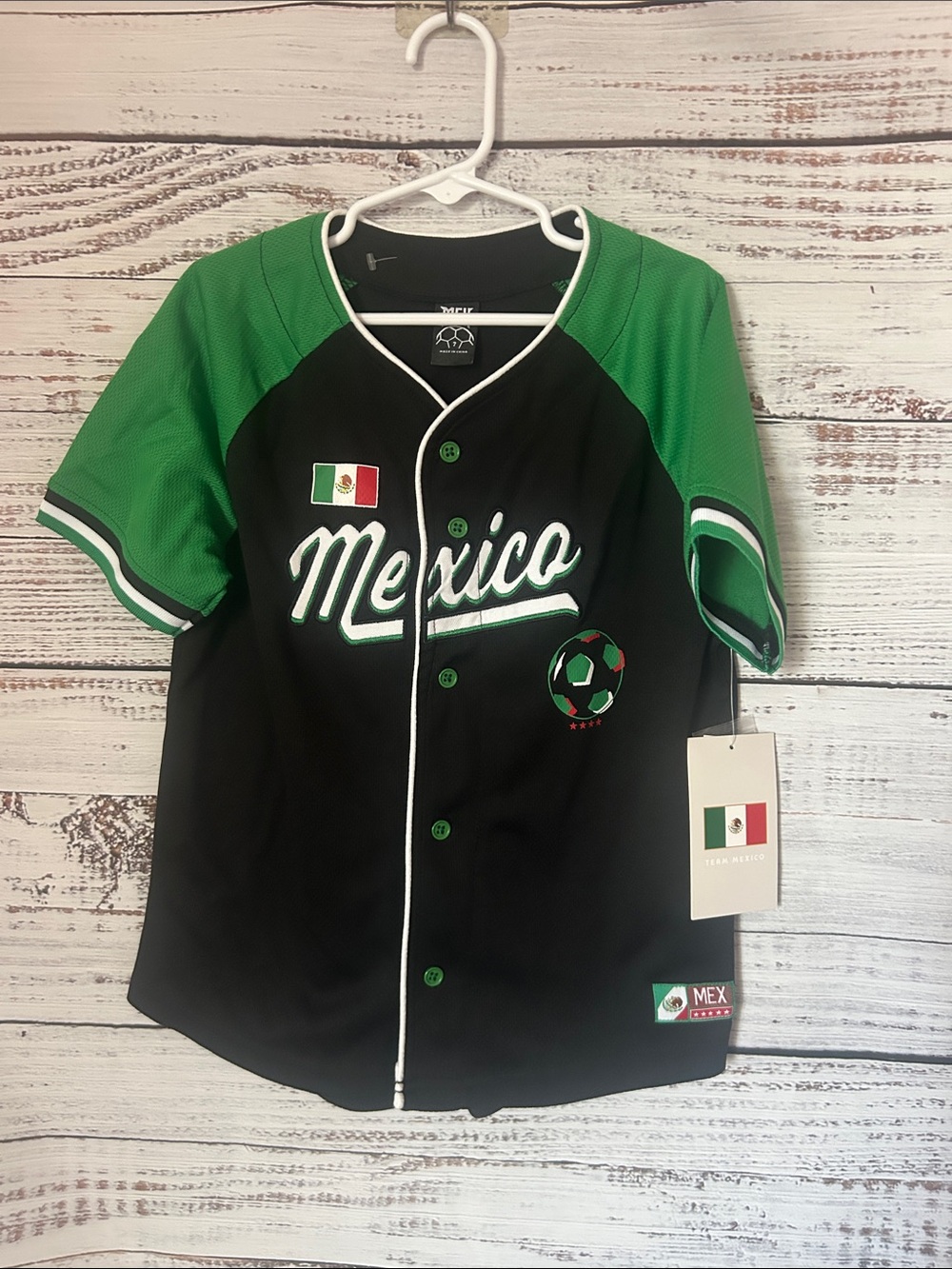 NWT Mexico Baseball Jersey Shirt - Black & Green size 7